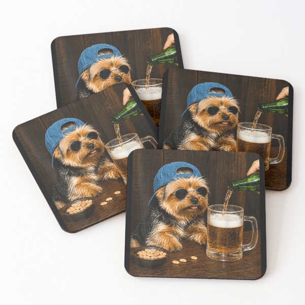 Item preview, Funny Yorkshire Terrier Dog Wearing Hat And Sunglasses Drinking Beer Bar designed and sold by GalenoHenley.