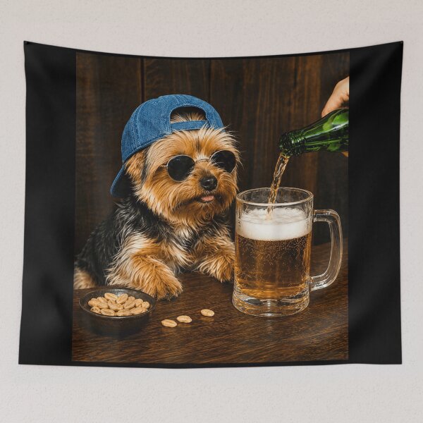 Item preview, Funny Yorkshire Terrier Dog Wearing Hat And Sunglasses Drinking Beer Bar designed and sold by GalenoHenley.