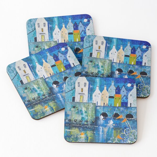 Item preview, Harbour scene with cottages and boats designed and sold by Ingrid Mayes.