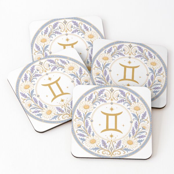 Item preview, Gemini Zodiac Floral Badge – Gold Symbol with Daisy and Lavender Botanical Ornamental Circle Illustration designed and sold by Symbol Universe.