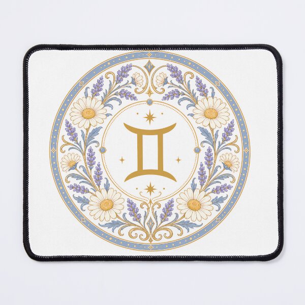 Item preview, Gemini Zodiac Floral Badge – Gold Symbol with Daisy and Lavender Botanical Ornamental Circle Illustration designed and sold by Symbol Universe.