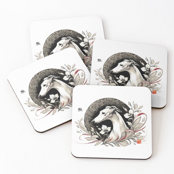 Item preview, GALOGO - Lunar Greyhound V - Floral Moon Greyhound – Elegant Sighthound Japanese Ink Art designed and sold by GALOGO – Art for Sighthounds & Animal Welfare.