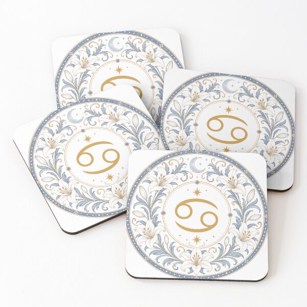Item preview, Cancer Zodiac Floral Badge – Gold Symbol with White Lily and Crescent Moon Botanical Ornamental Circle Illustration designed and sold by Symbol Universe.