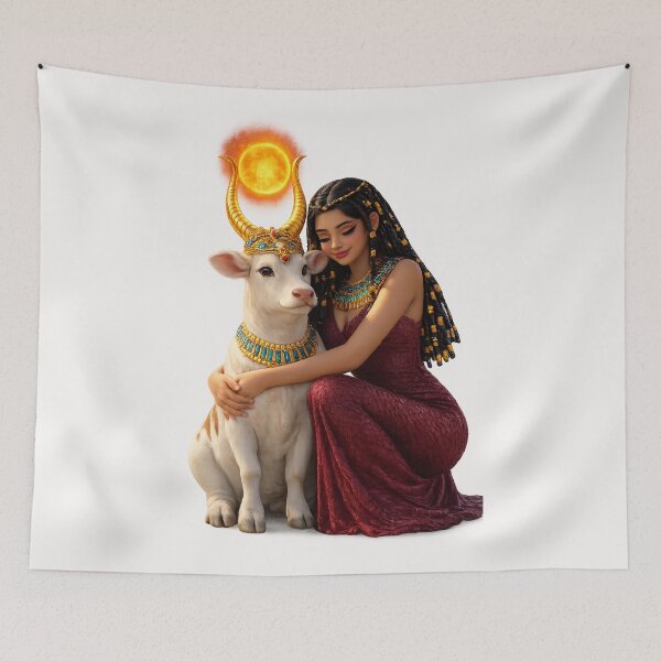 Item preview, Sacred Egyptian Goddess with Golden Sun Crown ,Ancient Hathor Inspired Art | Spiritual Egypt Aesthetic,cartoon  designed and sold by TuyaArts.