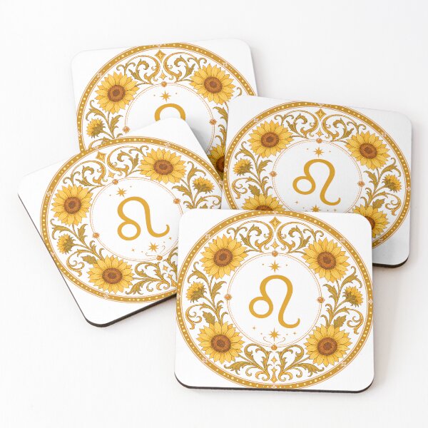 Item preview, Leo Zodiac Floral Badge – Gold Symbol with Sunflower Botanical Ornamental Circle Illustration designed and sold by Symbol Universe.