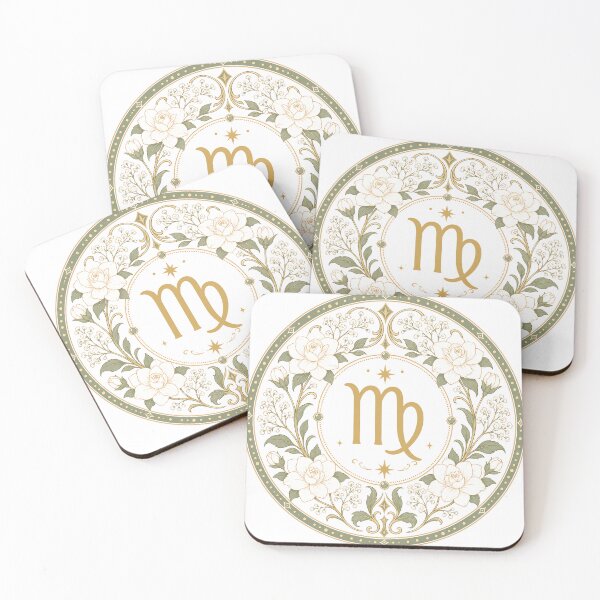 Item preview, Virgo Zodiac Floral Badge – Gold Symbol with Gardenia and Baby's Breath Botanical Ornamental Circle Illustration designed and sold by Symbol Universe.