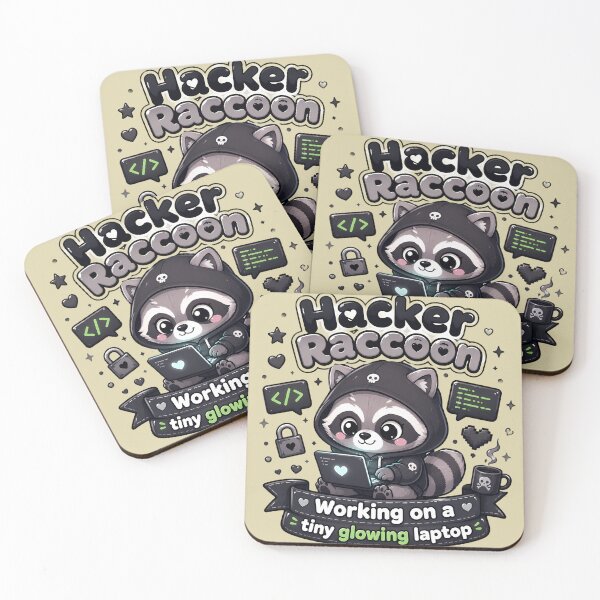 Item preview, Hacker Raccoon Tiny Glowing Laptop Kawaii Coder designed and sold by ArtdesignsA.