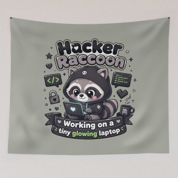 Item preview, Hacker Raccoon Tiny Glowing Laptop Kawaii Coder designed and sold by ArtdesignsA.