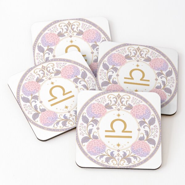 Item preview, Libra Zodiac Floral Badge – Gold Symbol with Hydrangea Botanical Ornamental Circle Illustration designed and sold by Symbol Universe.