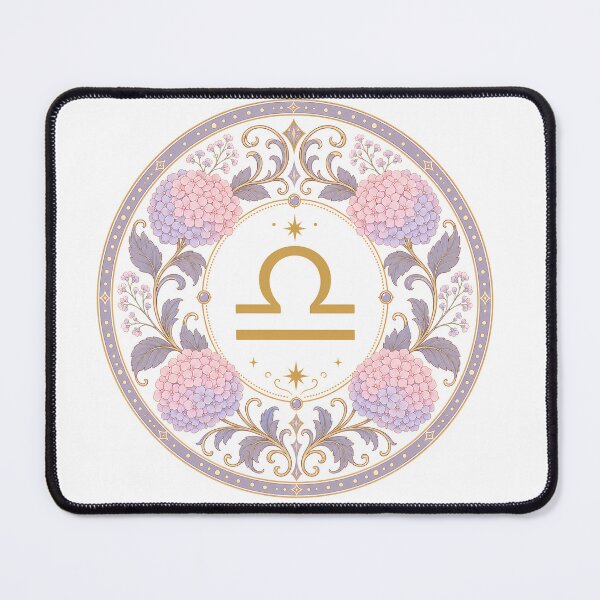 Item preview, Libra Zodiac Floral Badge – Gold Symbol with Hydrangea Botanical Ornamental Circle Illustration designed and sold by Symbol Universe.