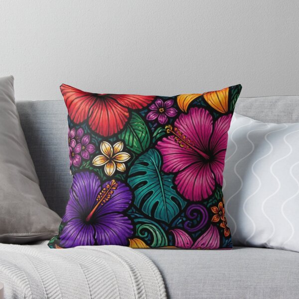 Item preview, Jewel tones Hibiscus and Lily abstract pattern designed and sold by EpicFoxArt.