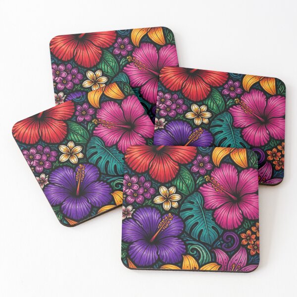 Item preview, Jewel tones Hibiscus and Lily abstract pattern designed and sold by EpicFoxArt.
