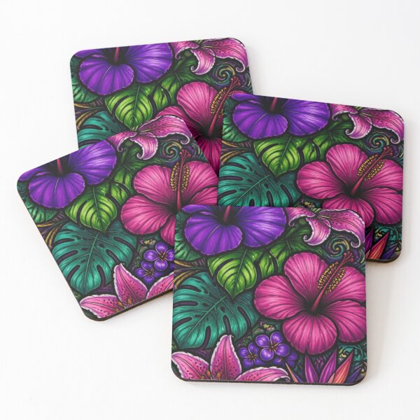 Item preview, Hibiscus and Lily abstract pattern designed and sold by EpicFoxArt.