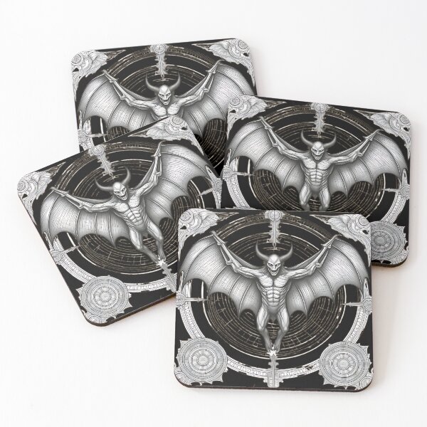 Item preview, Occult Horned Demon Engraving, Gothic Gargoyle Vampire Bat designed and sold by DarkOriginArts.