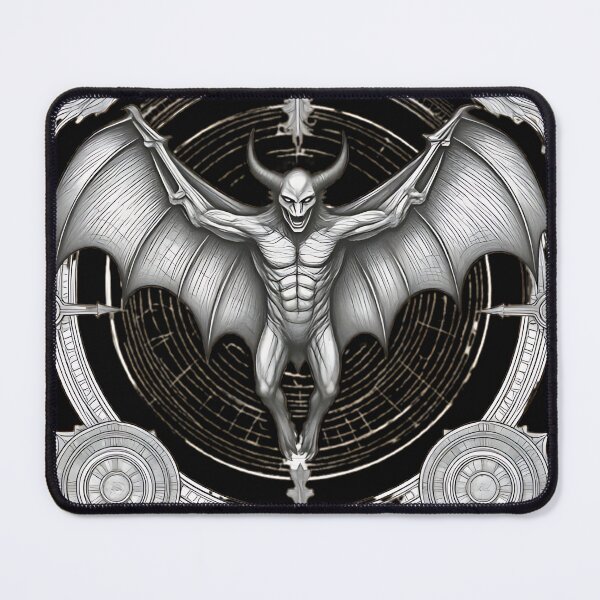 Item preview, Occult Horned Demon Engraving, Gothic Gargoyle Vampire Bat designed and sold by DarkOriginArts.