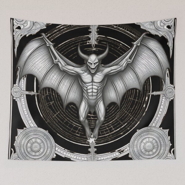 Item preview, Occult Horned Demon Engraving, Gothic Gargoyle Vampire Bat designed and sold by DarkOriginArts.