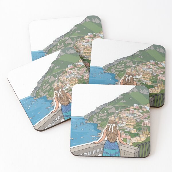 Item preview, Almafi Coast Europe Summer Travel Postcard Holiday Vacation Girl Dress Fashion Dram Luxury Italy designed and sold by SamiraArts.