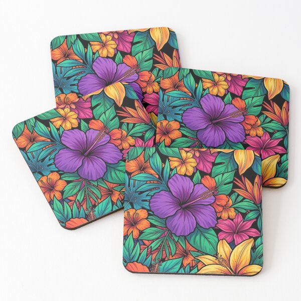 Item preview, Bright Tropical Flowers abstract pattern designed and sold by EpicFoxArt.