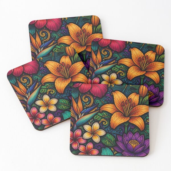 Item preview, Hibiscus and Lily abstract pattern designed and sold by EpicFoxArt.