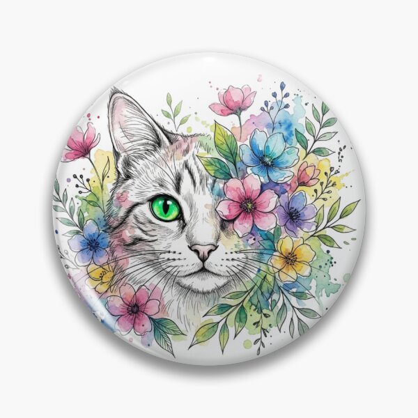 Artikelvorschau, Blumige Katzenseele – Verträumte Watercolor Katzen Illustration entworfen und verkauft von Fernhaven.