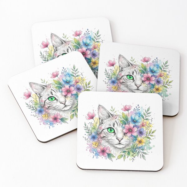 Artikelvorschau, Blumige Katzenseele – Verträumte Watercolor Katzen Illustration entworfen und verkauft von Fernhaven.