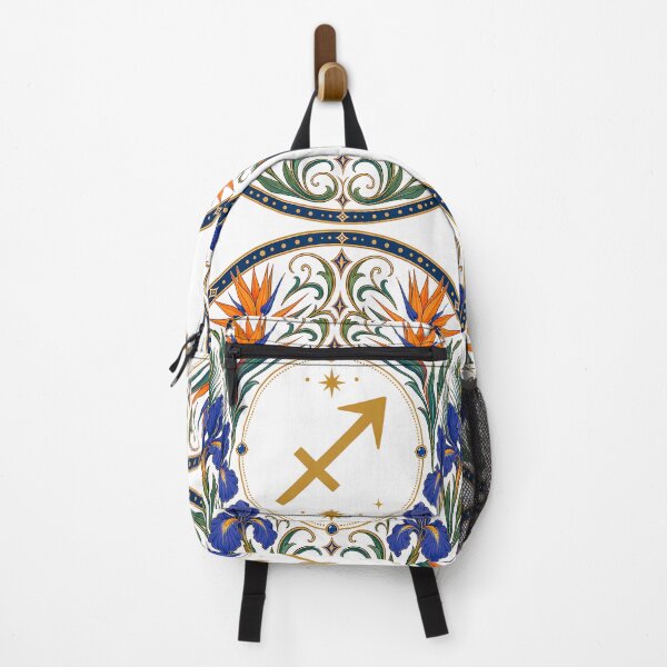 Item preview, Sagittarius Zodiac Floral Badge – Gold Arrow Symbol with Iris, Bird of Paradise and Peacock Feather Botanical Ornamental Circle Illustration designed and sold by Symbol Universe.