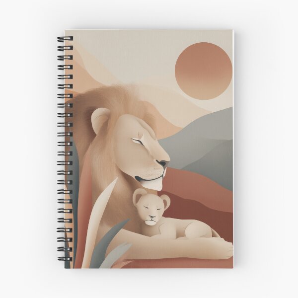 Item preview, Warm Retro Lion and Cub Illustration | Earthy Nursery Decor designed and sold by WabiSabiSjak.