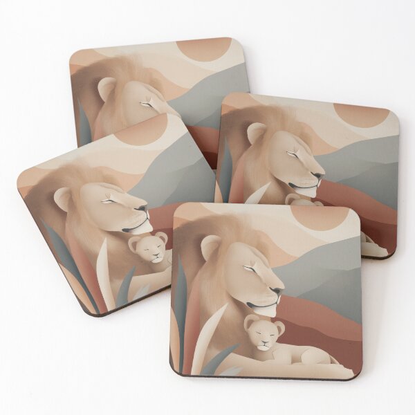 Item preview, Warm Retro Lion and Cub Illustration | Earthy Nursery Decor designed and sold by WabiSabiSjak.