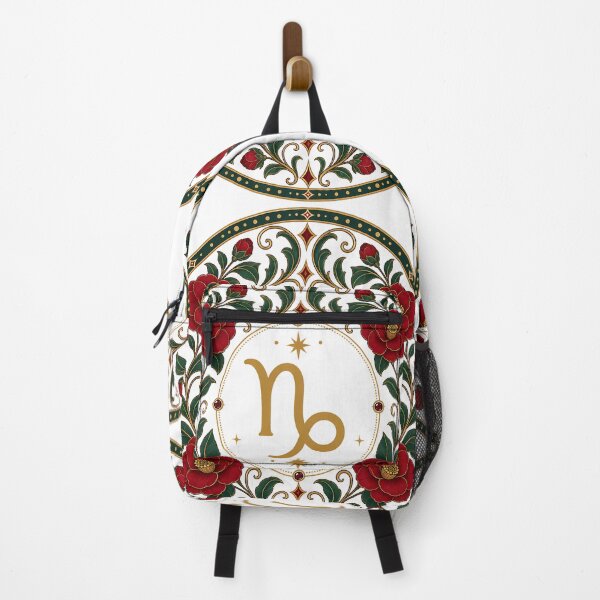 Item preview, Capricorn Zodiac Floral Badge – Gold Symbol with Red Camellia Botanical Ornamental Circle Illustration designed and sold by Symbol Universe.