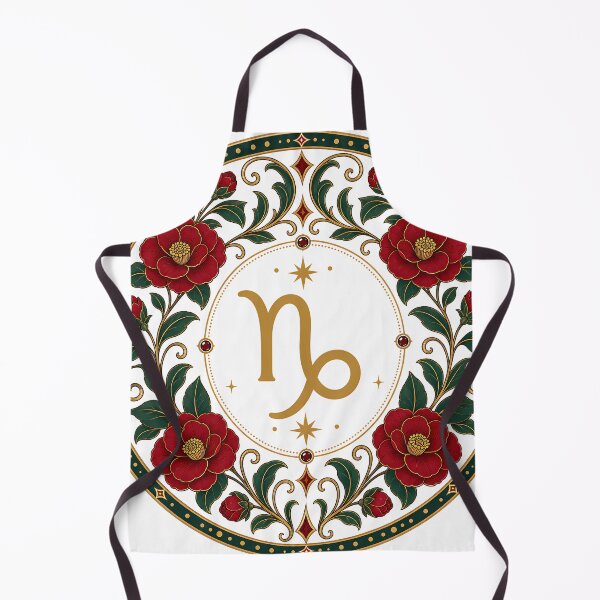 Item preview, Capricorn Zodiac Floral Badge – Gold Symbol with Red Camellia Botanical Ornamental Circle Illustration designed and sold by Symbol Universe.