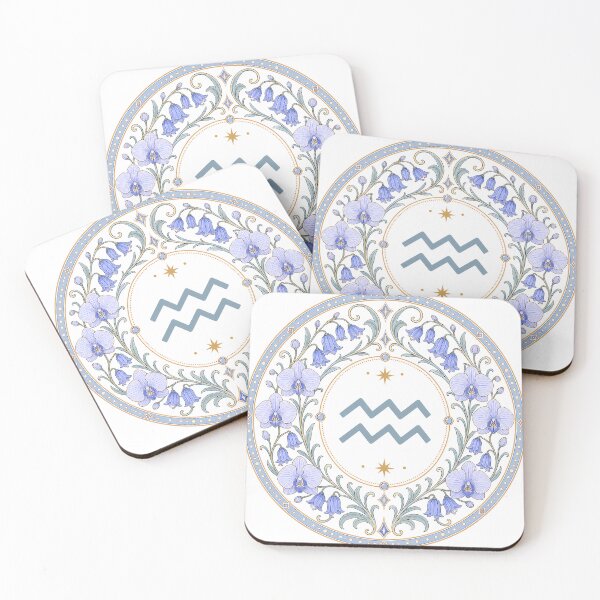 Item preview, Aquarius Zodiac Floral Badge – Blue Symbol with Bluebell and Orchid Botanical Ornamental Circle Illustration designed and sold by Symbol Universe.