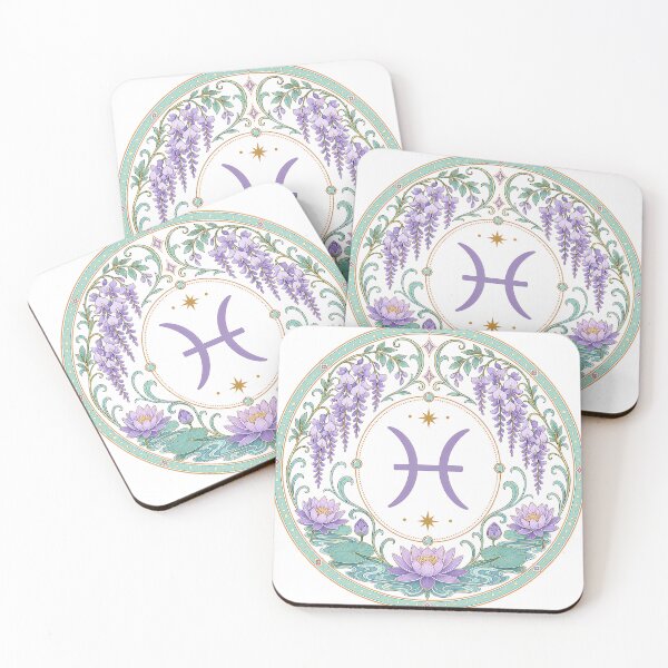 Item preview, Pisces Zodiac Floral Badge – Purple Symbol with Wisteria and Lotus Botanical Ornamental Circle Illustration designed and sold by Symbol Universe.