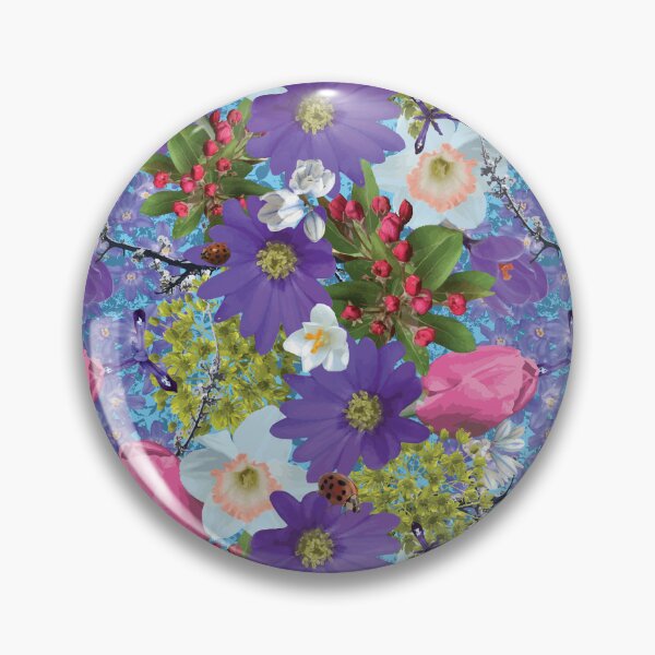 Item preview, Spring Maple Crab Apple Tulips Crocus Windflowers Daffodils on Blue designed and sold by Digitalmyth's Designs.