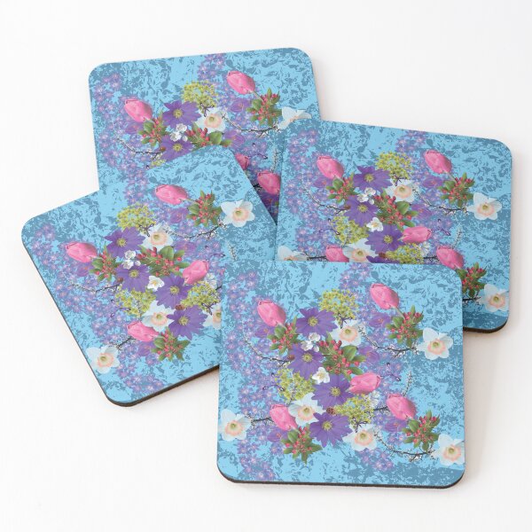 Item preview, Spring Maple Crab Apple Tulips Crocus Windflowers Daffodils on Blue designed and sold by Digitalmyth's Designs.