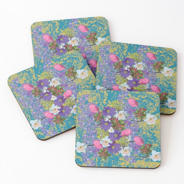 Item preview, Spring Maple Crab Apple Tulips Crocus Windflowers Daffodils on Yellow & Blue designed and sold by Digitalmyth's Designs.