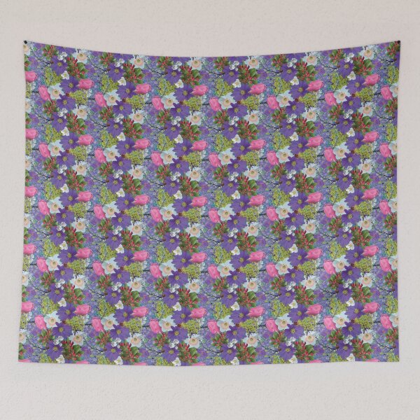 Item preview, Spring Maple Crab Apple Tulips Crocus Windflowers Daffodils on Yellow & Blue designed and sold by Digitalmyth's Designs.