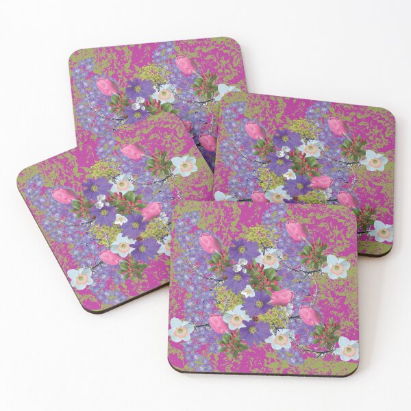 Item preview, Spring Maple Crab Apple Tulips Crocus Windflowers Daffodils on Pink & Green designed and sold by Digitalmyth's Designs.