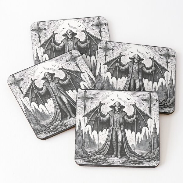 Item preview, Gothic Grim Reaper Engraving, Vampire Skeleton Death Woodcut designed and sold by DarkOriginArts.