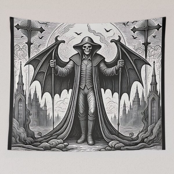 Item preview, Gothic Grim Reaper Engraving, Vampire Skeleton Death Woodcut designed and sold by DarkOriginArts.