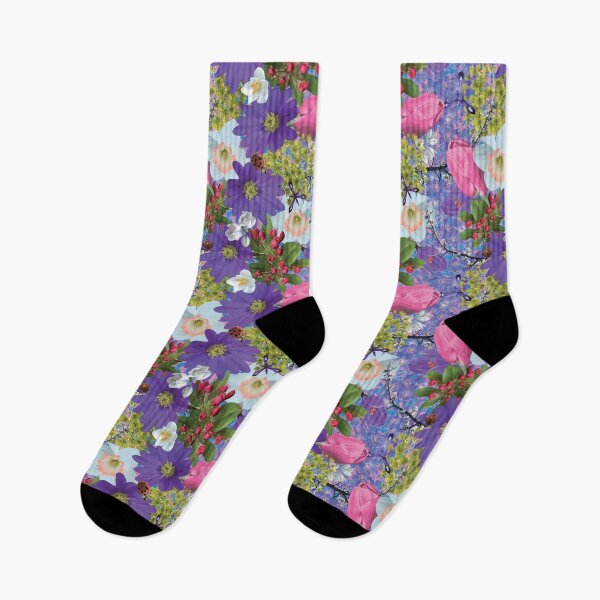 Item preview, Spring Maple Crab Apple Tulips Crocus Windflowers Daffodils on Pink & Blue designed and sold by Digitalmyth's Designs.