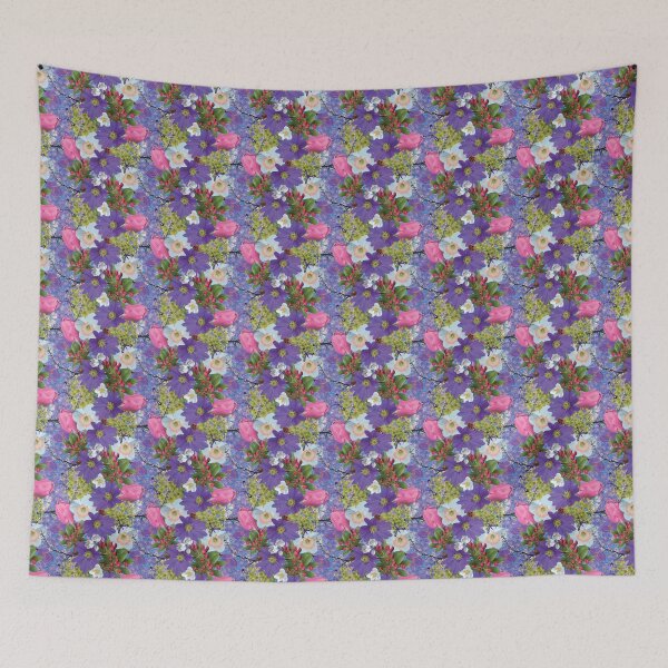 Item preview, Spring Maple Crab Apple Tulips Crocus Windflowers Daffodils on Pink & Blue designed and sold by Digitalmyth's Designs.