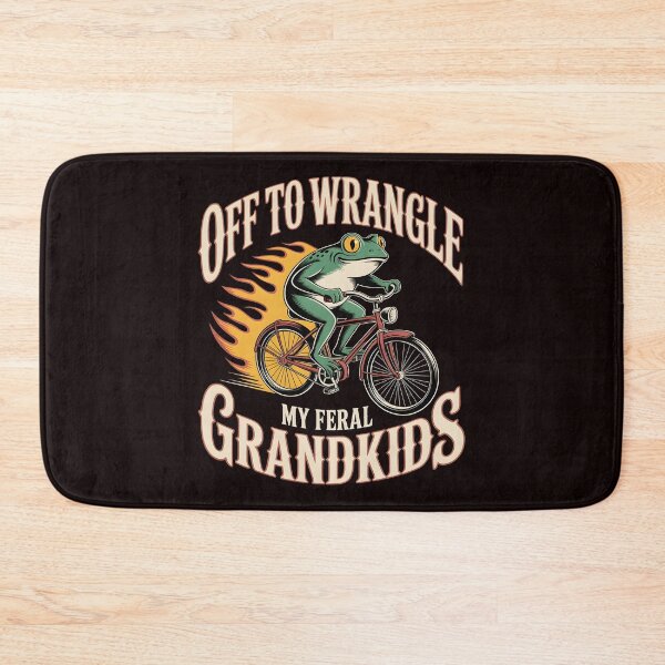Item preview, Off to Wrangle My Feral Grandkids Frog Riding a Bicycle Meme Design designed and sold by Redgiant87x.