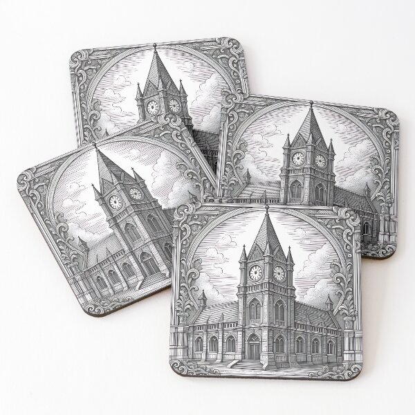 Item preview, Gothic Clock Tower Engraving, Dark Academia Cathedral Poster designed and sold by DarkOriginArts.
