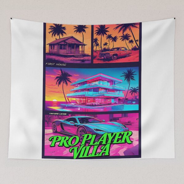 Item preview, PRO PLAYER VILLA - Neon Synthwave Gaming Art designed and sold by Modern Nest Art.