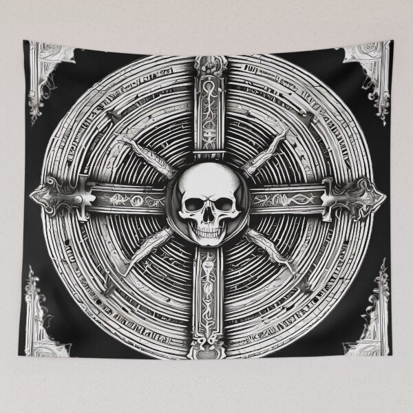 Item preview, Gothic Skull Cross Sigil, Occult Alchemical Disc Engraving designed and sold by DarkOriginArts.