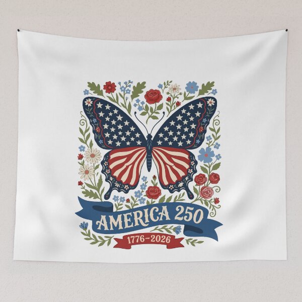 Item preview, Butterfly USA 250 Years America Floral Birthday Floral Flag designed and sold by BornBorn.