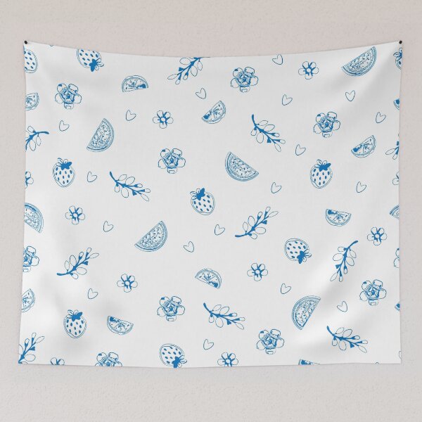 Item preview, Blue Botanical Fruit Line Art Pattern designed and sold by DesignbyAnnaM.