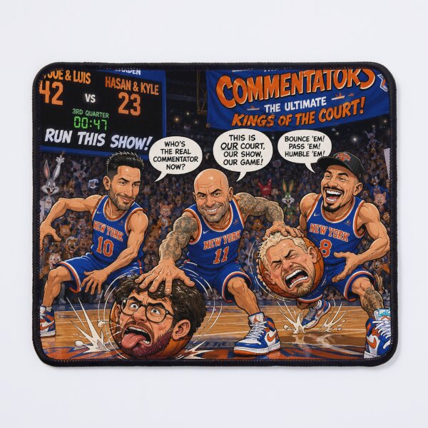 Item preview, New York Knicks Cartoon Basketball Showdown: Comedians vs. Commentators designed and sold by Uniqueartai.