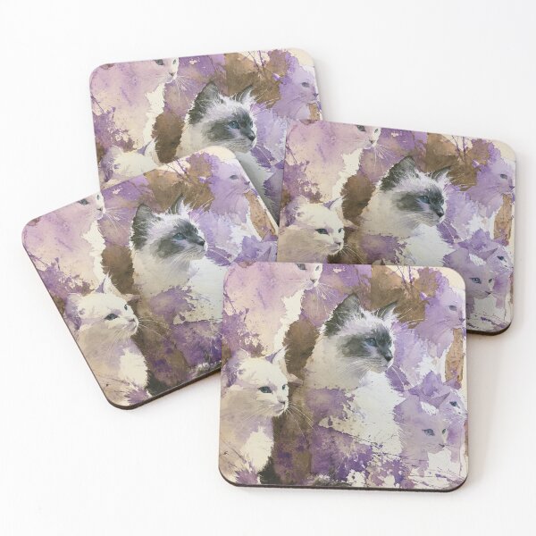 Item preview, Dreamy Purple Watercolor Cat Portrait Collage designed and sold by Paolo-Bandal.