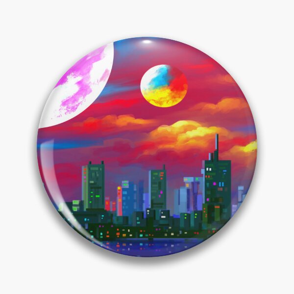Item preview, Futuristic Neon Cityscape with Colorful Planets Digital Art designed and sold by ExploreAura Studio.